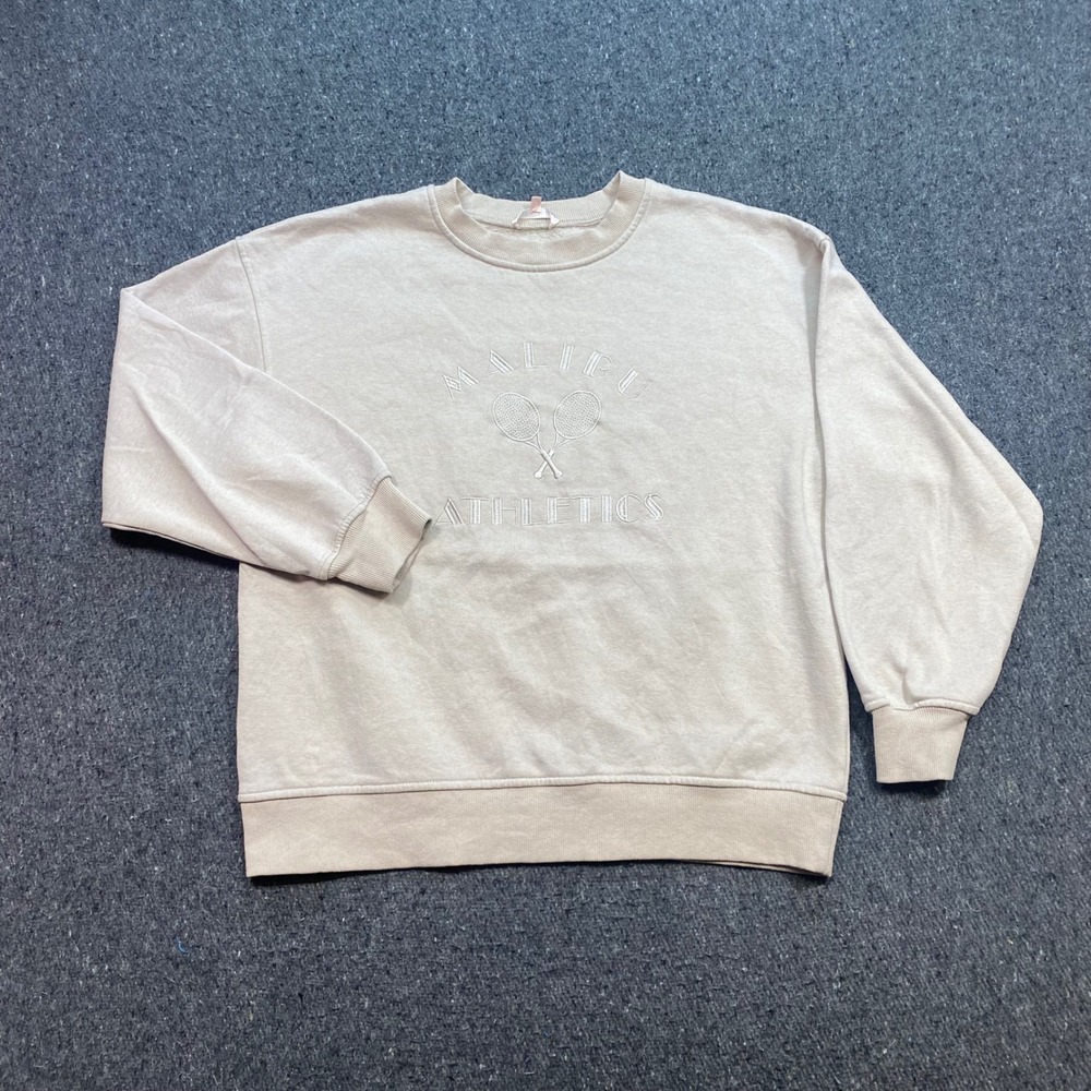 Bailey Rose Malibu Athletics Sweatshirt Sz L Women Beige Tennis Core Embroidered